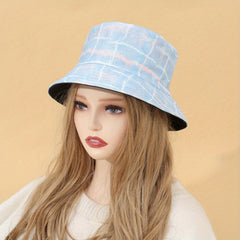 Tie Dye Plaid Print Bucket Hat Casual Fisherman Hat