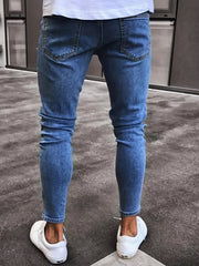 Slim Fit Ripped Patchwork Jeans Mens Casual Street Style Mid Stretch Denim Pants
