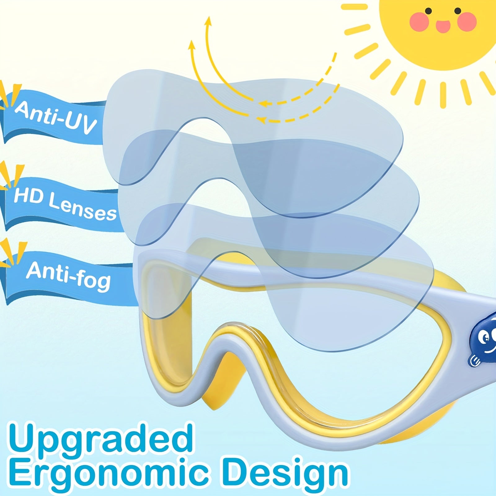 Cartoon Whale Kids Swim Goggles Anti Fog Leakproof Swimming