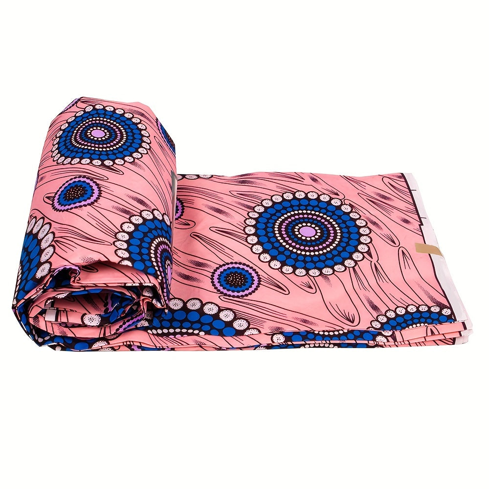 African Wax Dye Fabric Circle Pattern Pastel Pink Polyester Material