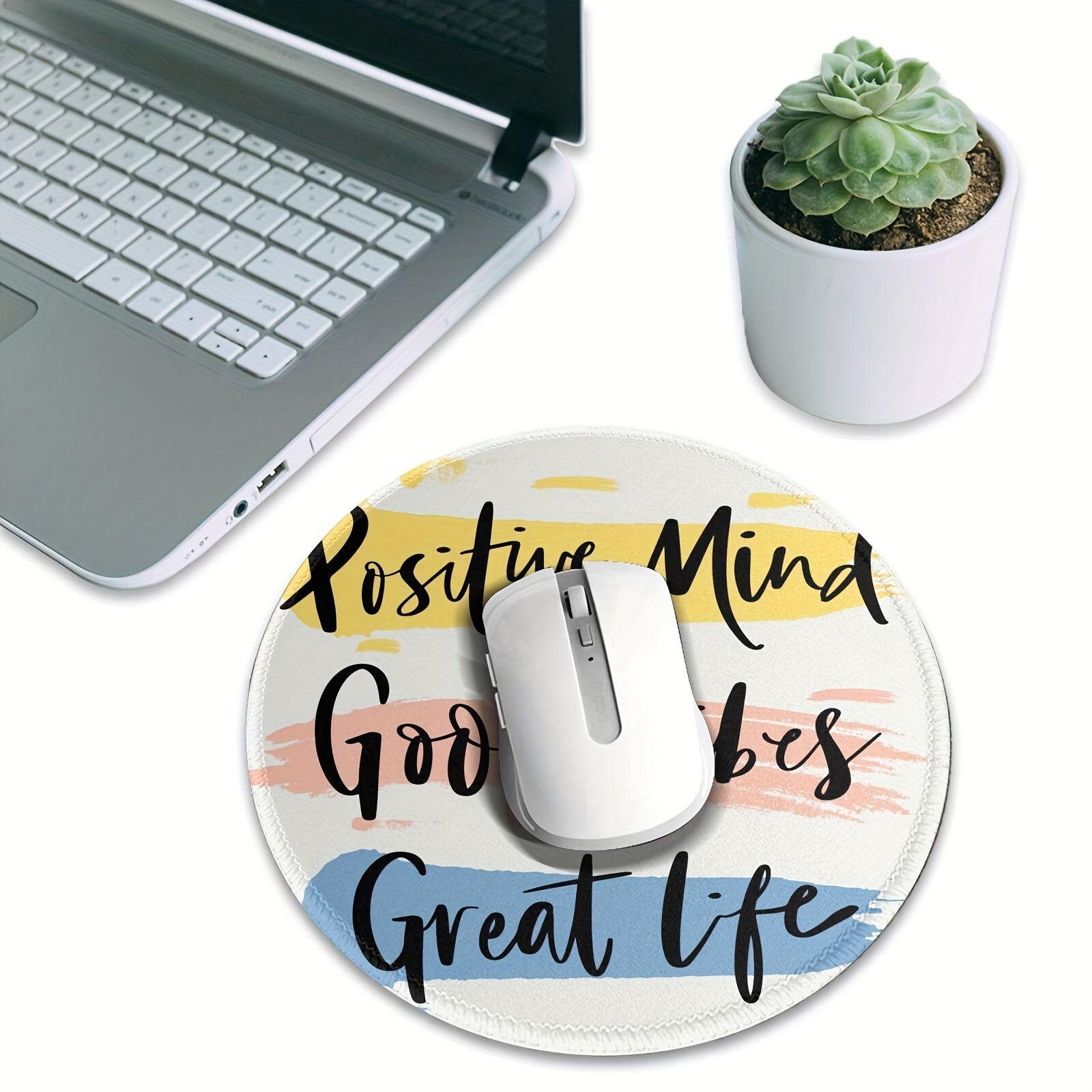 Positive Mind Font Pattern Round Mouse Pad Home Office Rubber Sliding Mouse Pad