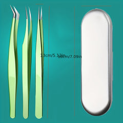 3pcs Pro Eyelash Extension Tweezers Set in Metal Case - Curved & Volume Lashes