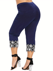 Sporty Leggings Women's Plus Floral Appliques High Stretch Leggings