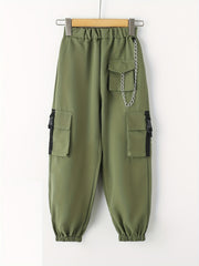 Girls Cargo Pants with Buckle Tape Chain Detail