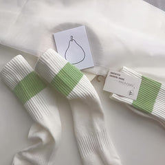 Colorblock Casual Mid Tube Socks Soft Cotton Women's Stockings