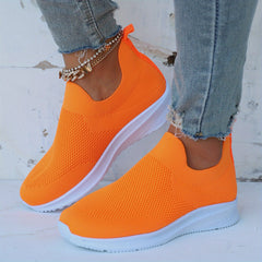 Women's Breathable Mesh Slip On Sneakers Lightweight Orange Sock Shoes