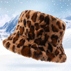 Leopard Print Plush Bucket Hat for Women