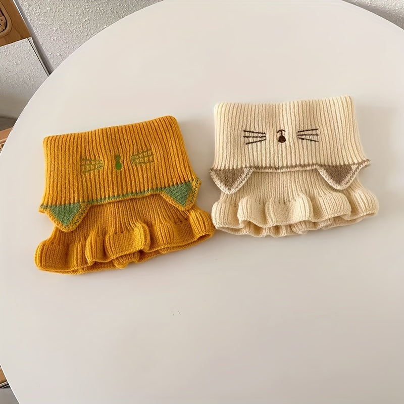 Kids Windproof Cat Embroidery Knit Scarf