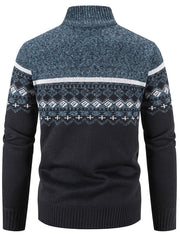 Men's Snowflake Cardigan, Stand Collar, Thickened Warm Knitting