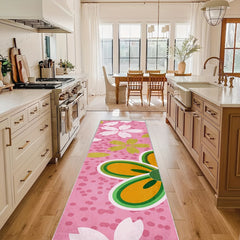 Pink Cherry Blossoms Pattern Rug 2x10ft Hand Washable Polyester Mat