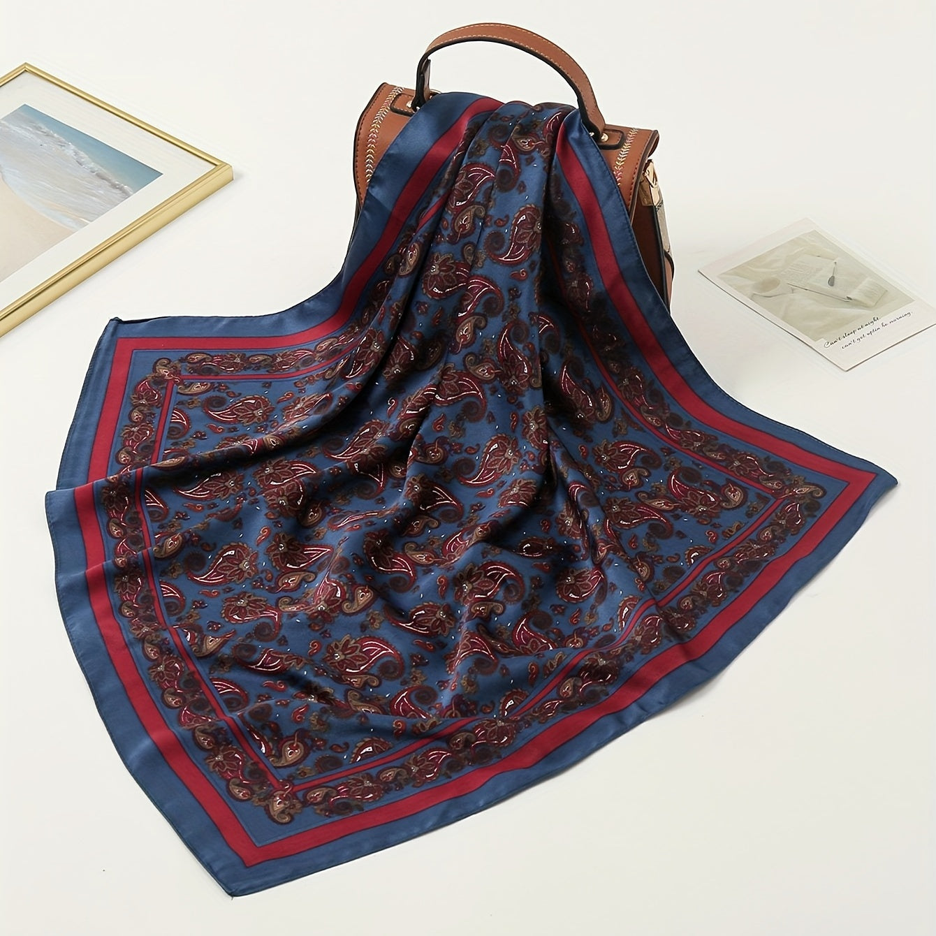Vintage Paisley Print Square Scarf Dark Bandana Classic Neckerchief