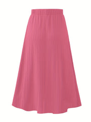 Women's Plus Solid Metal Decor Elastic Belted A line Skirt