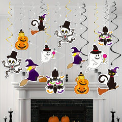 6pcs Ghost & Spiral Halloween Hanging Decoration Set Witch Spider Pendant Ghost