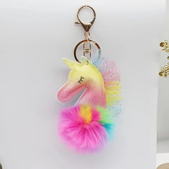 Lace Unicorn Fur Ball Keychain Bag PU Leather Plush Pendant