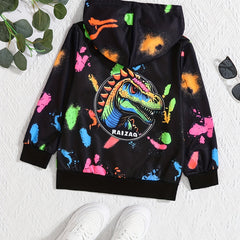 Dino Print Boys Hooded Sweatshirt Long Sleeve Jacket