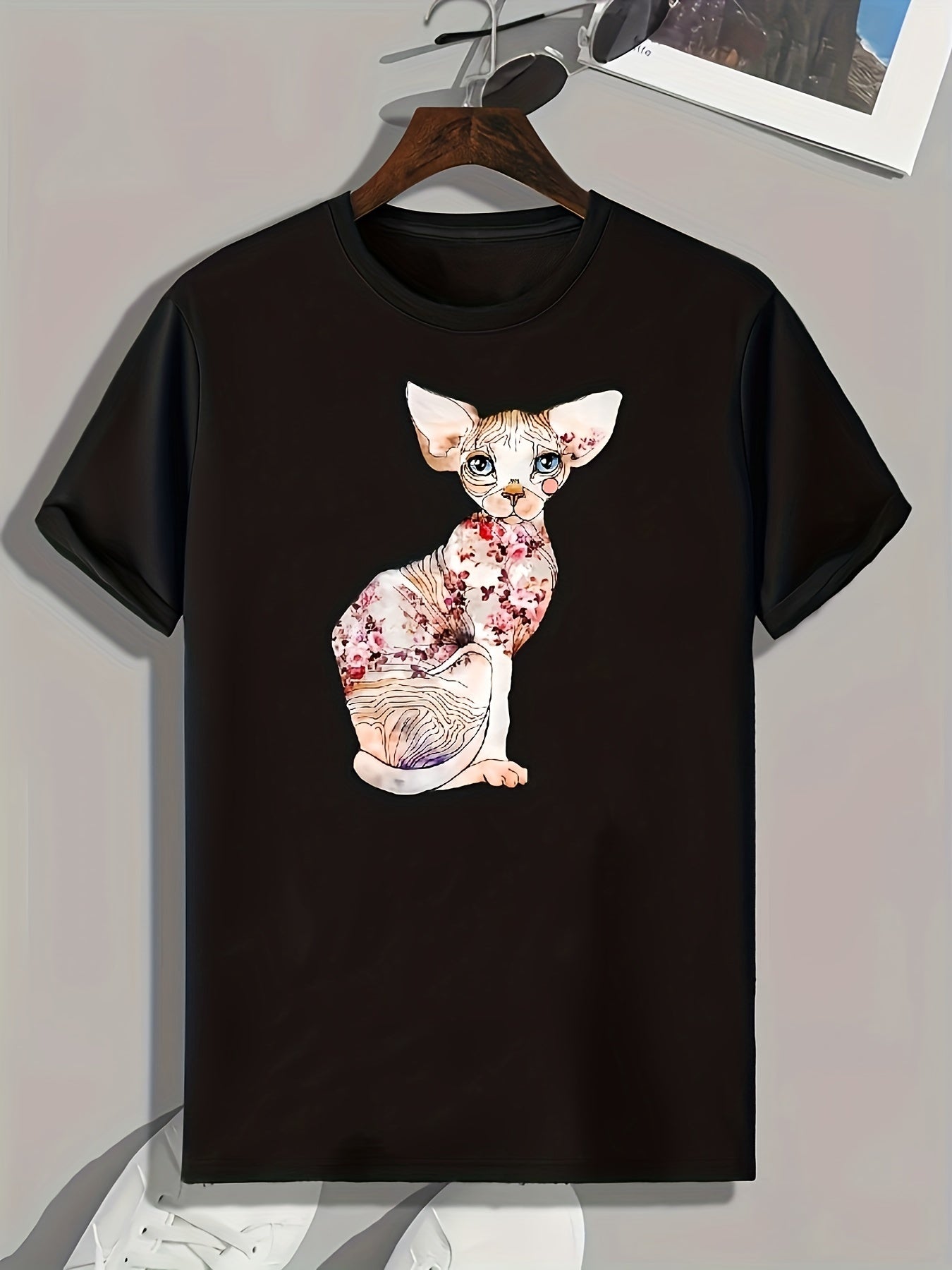 Dog With Flowers Print Men's Graphic T shirt Casual Comfy Tees