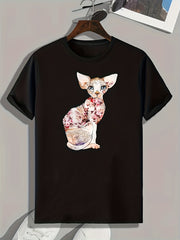 Dog With Flowers Print Men's Graphic T shirt Casual Comfy Tees