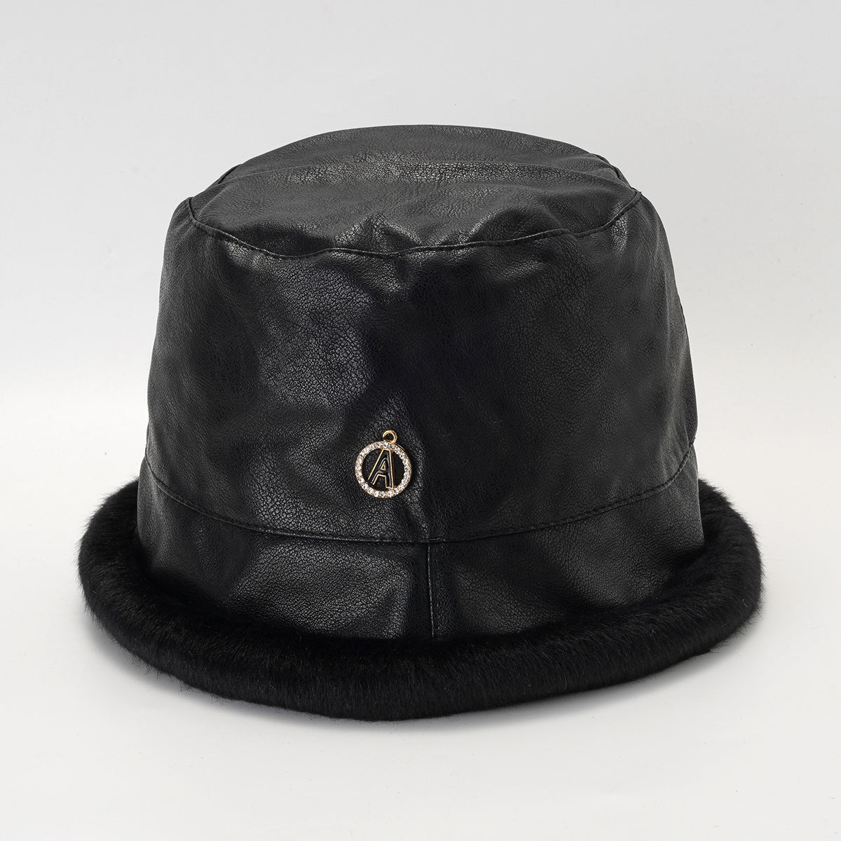 PU Leather Plush Edge Bucket Hat Warm Sun Hats For Women