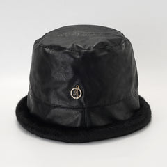 PU Leather Plush Edge Bucket Hat Warm Sun Hats For Women