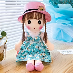13in Plush Girl Doll with Braided Hair Red Outfit Expressive Eyes Cuddly Toy
