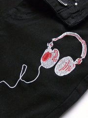 Boys Headphone Print Ripped Jeans