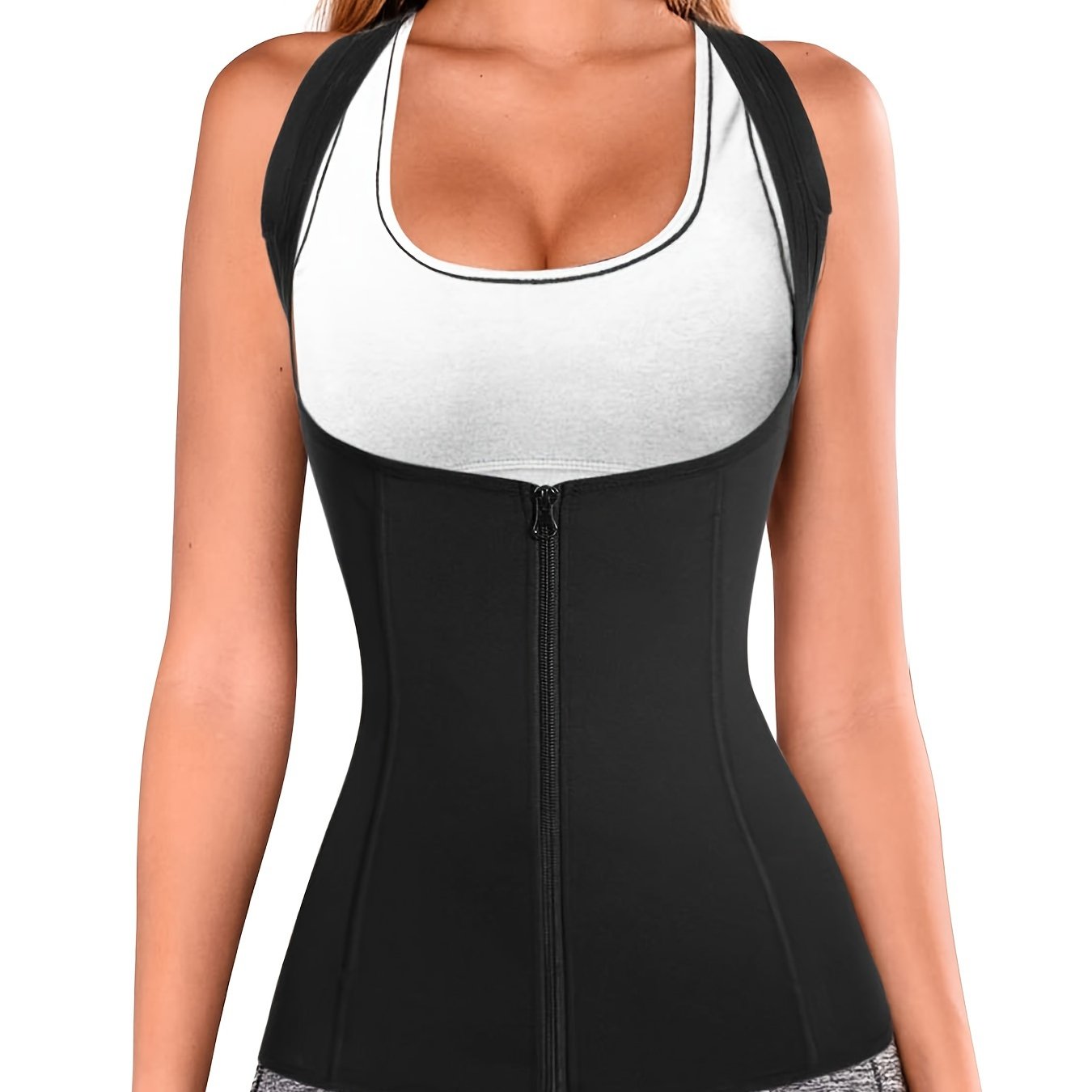 Tummy Control Body Shaper Tank Top Zipper Front Sleeveless