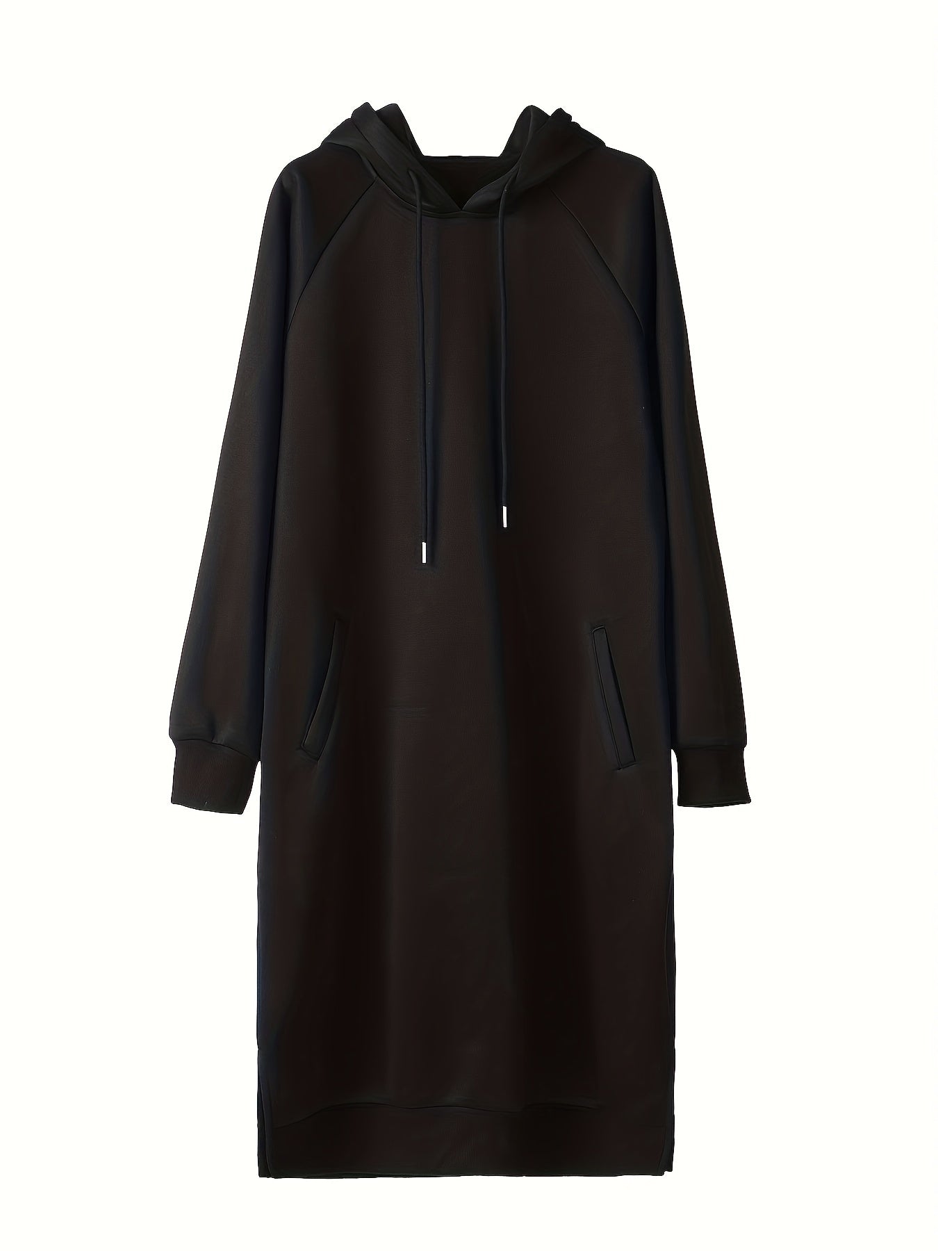 Solid Hooded Drawstring Long Sleeve Sweatshirt Dress With Pockets