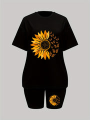 Flower & Butterfly Lounge Set Short Sleeve Top & Cozy Shorts