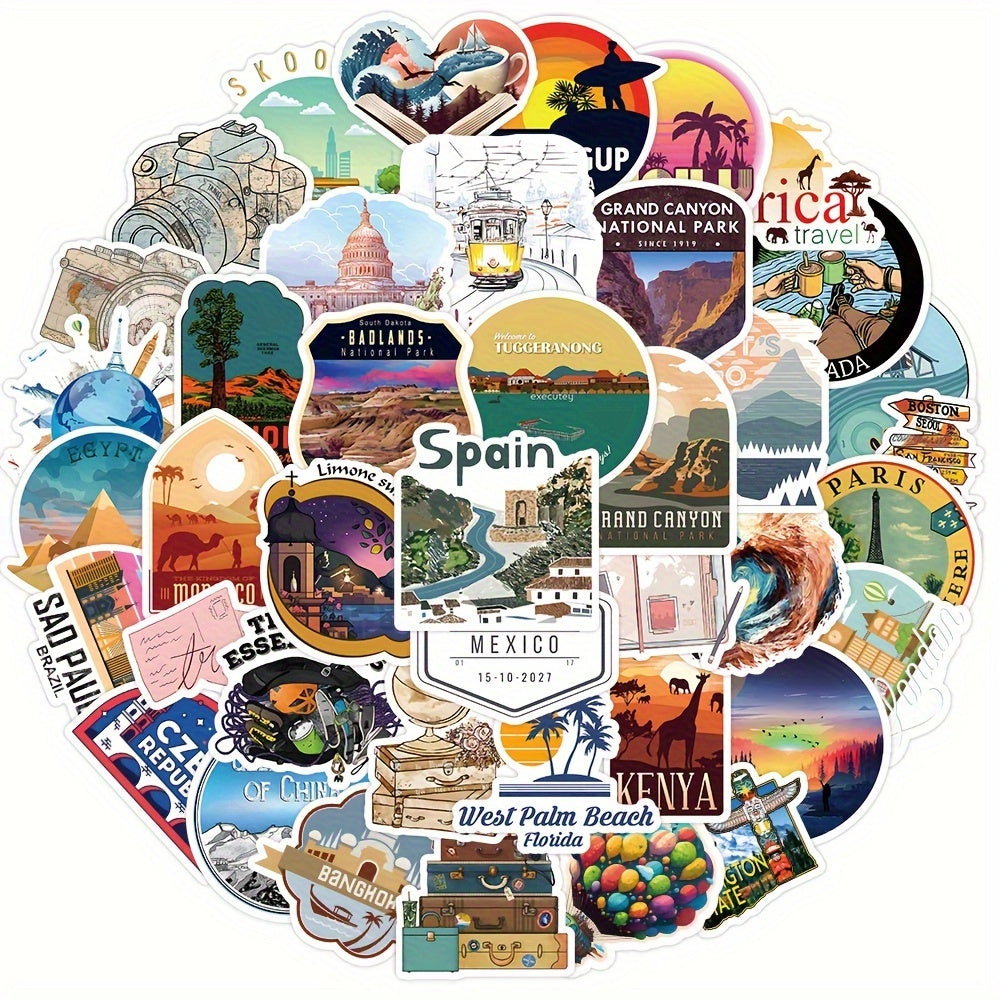 50pcs Outdoor Camping Stickers Waterproof Travel Wildlife Stickers
