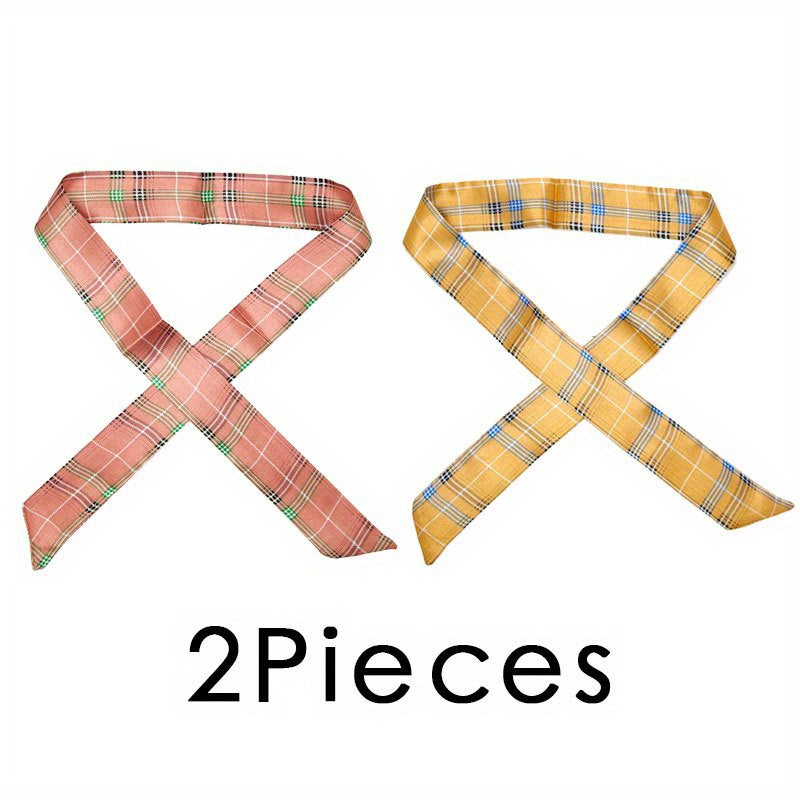 Classic Plaid Twilly Scarf Vintage Ribbon Neckerchief Satin Hair Ribbon