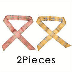 Classic Plaid Twilly Scarf Vintage Ribbon Neckerchief Satin Hair Ribbon