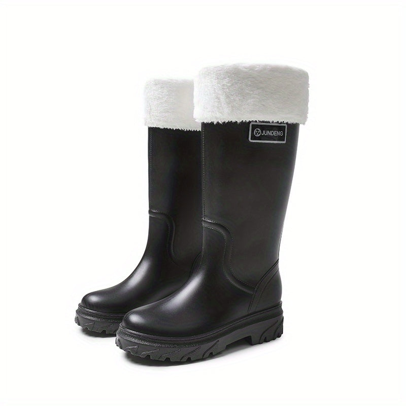 Women's Plush Knee High Rain Boots Warm Waterproof Shoes