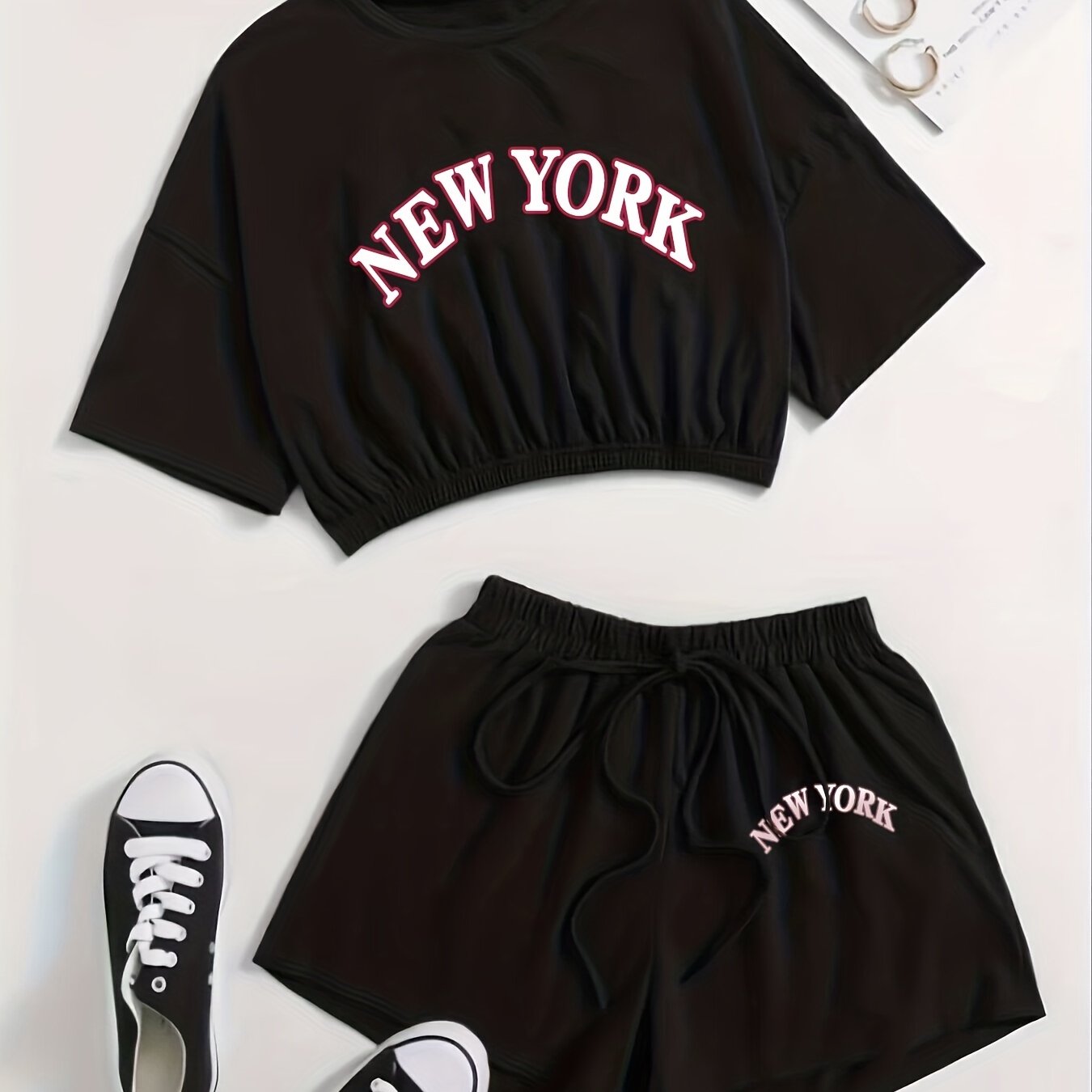 Women's Sporty Loungewear Set Crop Top & Drawstring Short