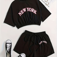 Women's Sporty Loungewear Set Crop Top & Drawstring Short