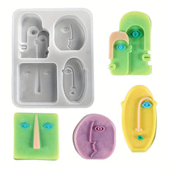 Abstract Face Silicone Mold 4pcs for Soap Candle Plaster Resin Pendant Gift