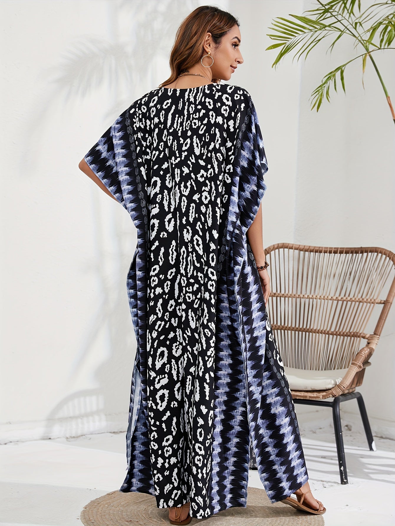 Boho Leopard & Tie Dye Maxi Split Cover Up Dress