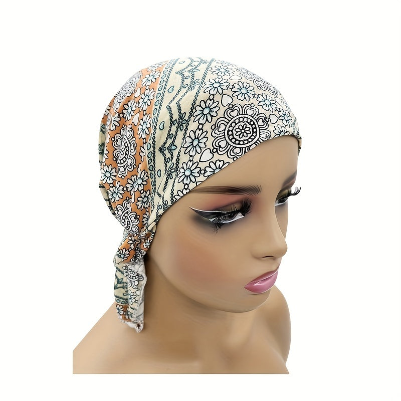 Boho Floral Print Turban Cap Pre tied Bandana Headwrap