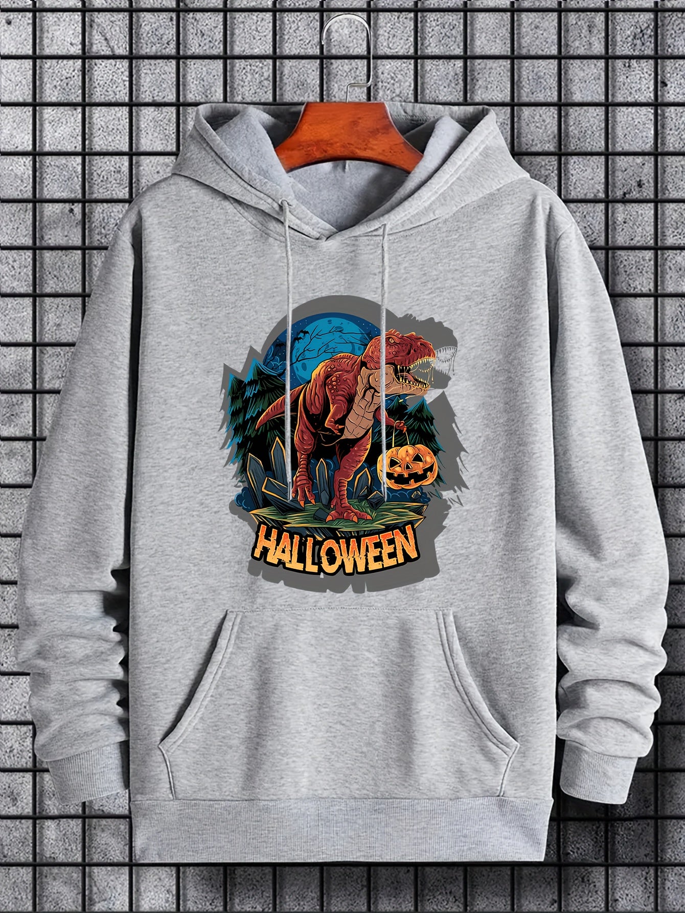 Men's Halloween Dino Print Hoodie Casual Sweatshirt