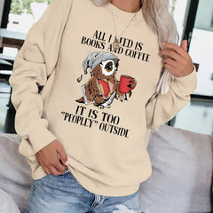 Owl & Letter Print Pullover Sweatshirt for Women