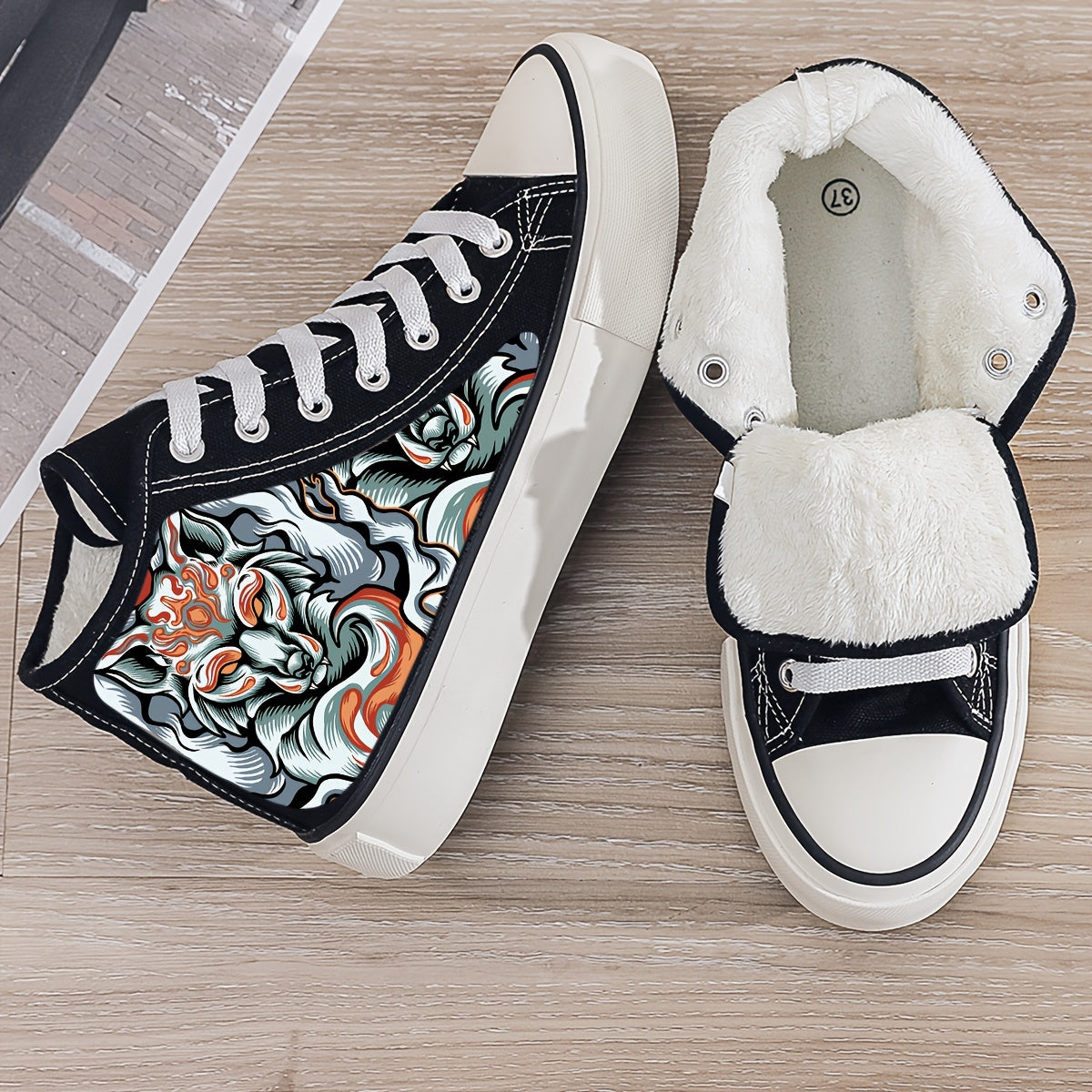 Animal Print Plush Lined Thermal Chunky Canvas Sneakers