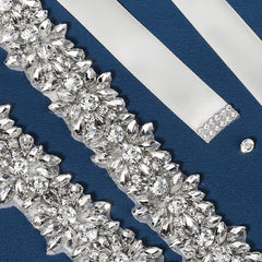 Rhinestone Bridal Girdle Hand Stitched Ribbon Belt