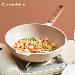 Maifan Stone Aluminum Non Stick Wok With Lid No Fume Household Gift