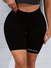 Letter Print High-Rise Biker Shorts