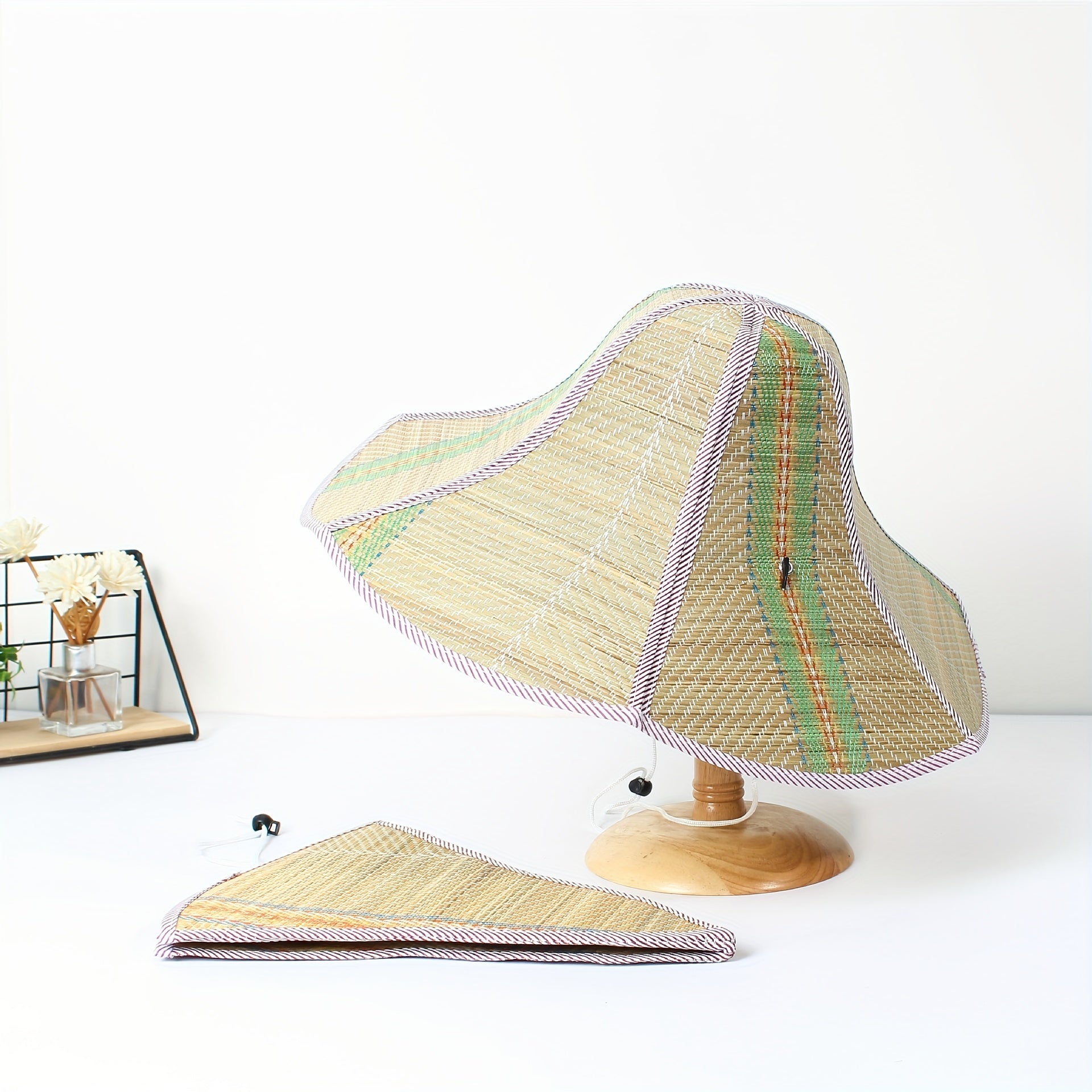 Foldable Straw Sun Hat Boho Wide Brim Portable Bucket Hat Lightweight Breathable