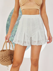 Eyelet Pleated Shorts for Women Summer Vacation Wear