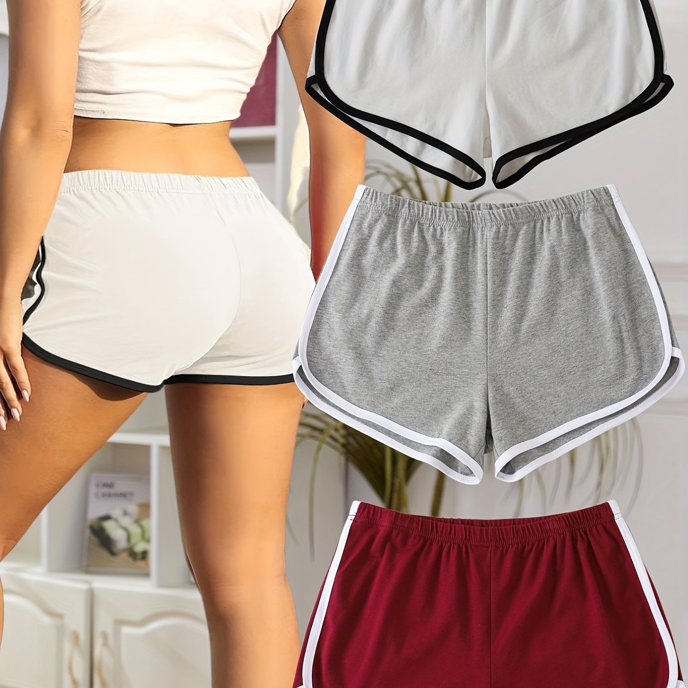 Colorblock Trim Lounge Shorts Elastic Waistband Womens Loungewear