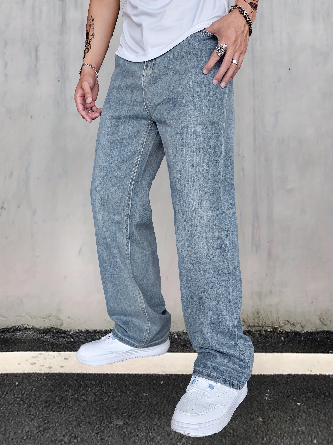 Men's Distressed Jeans Loose Fit Casual Denim Pants