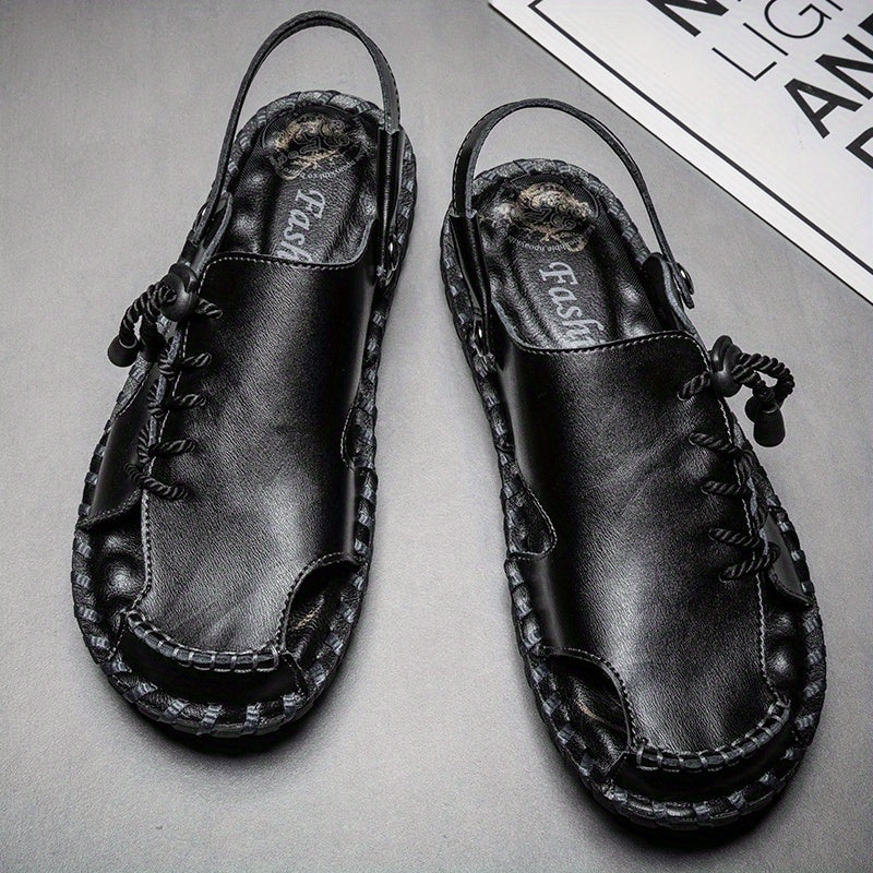 Men's Leather Slip On Slide Sandals Outdoor Walking Shoes
