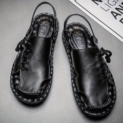 Men's Leather Slip On Slide Sandals Outdoor Walking Shoes