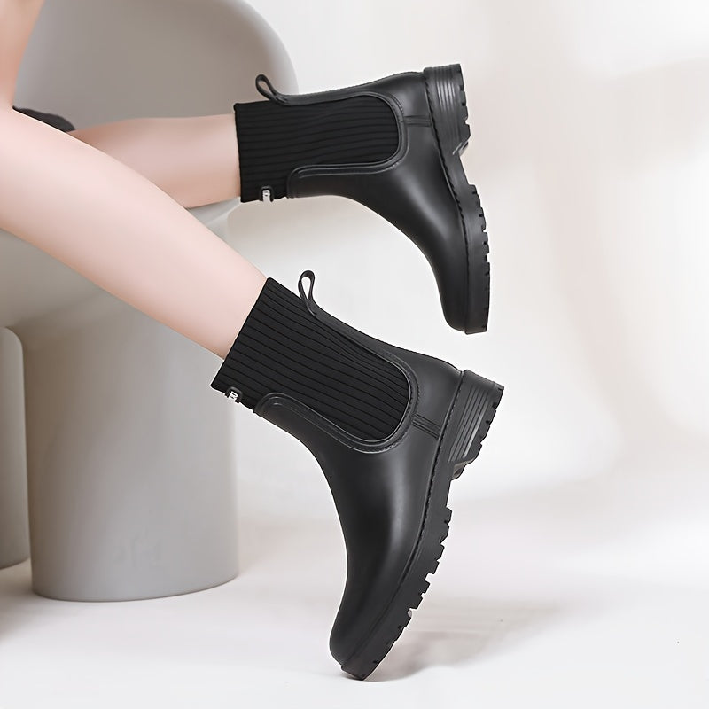 Women's Waterproof Medium Tube Rain Boots Solid Non slip Outdoor Work Shoes